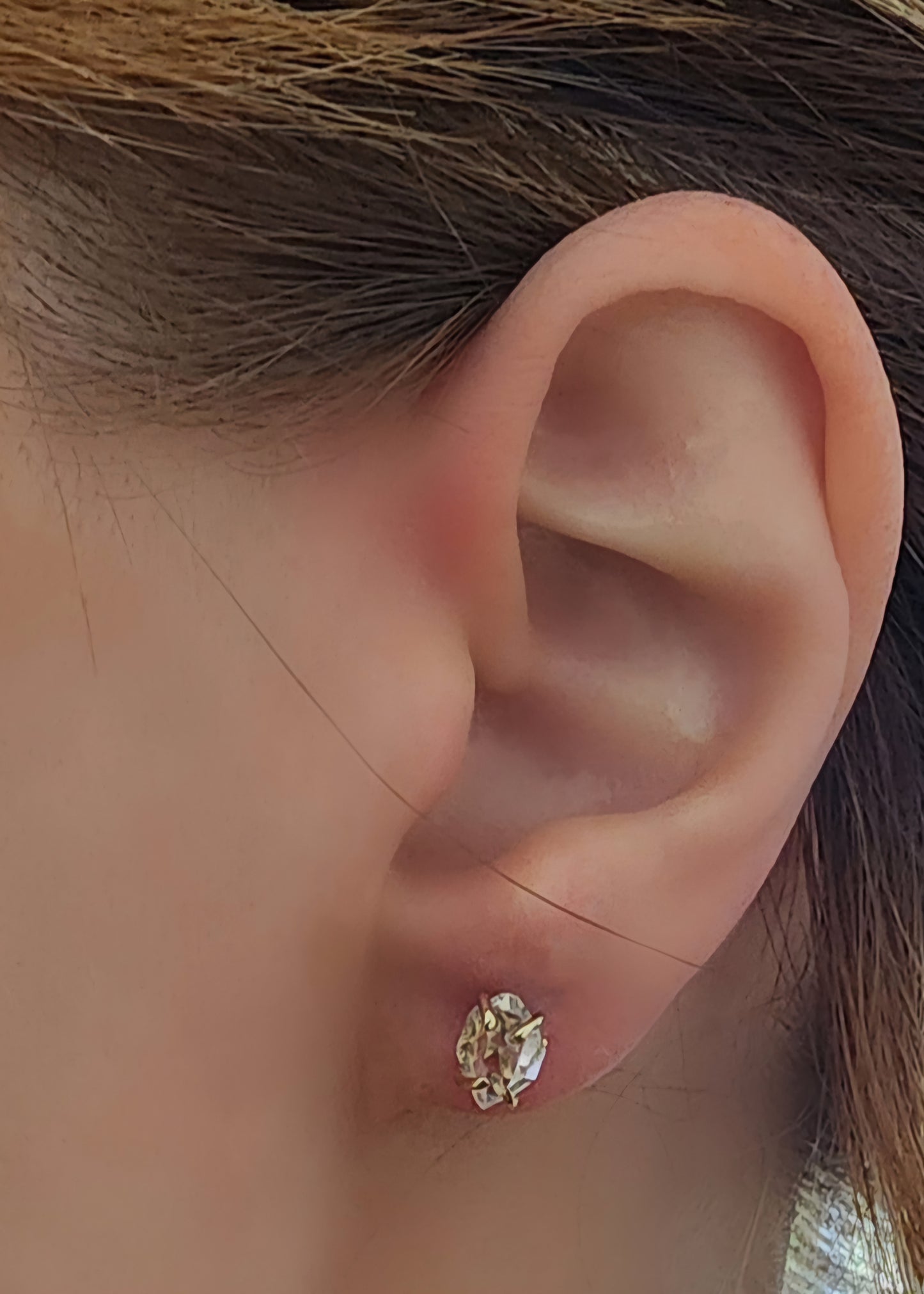 Herkimer Diamond Studs in Ear 14kt Gold