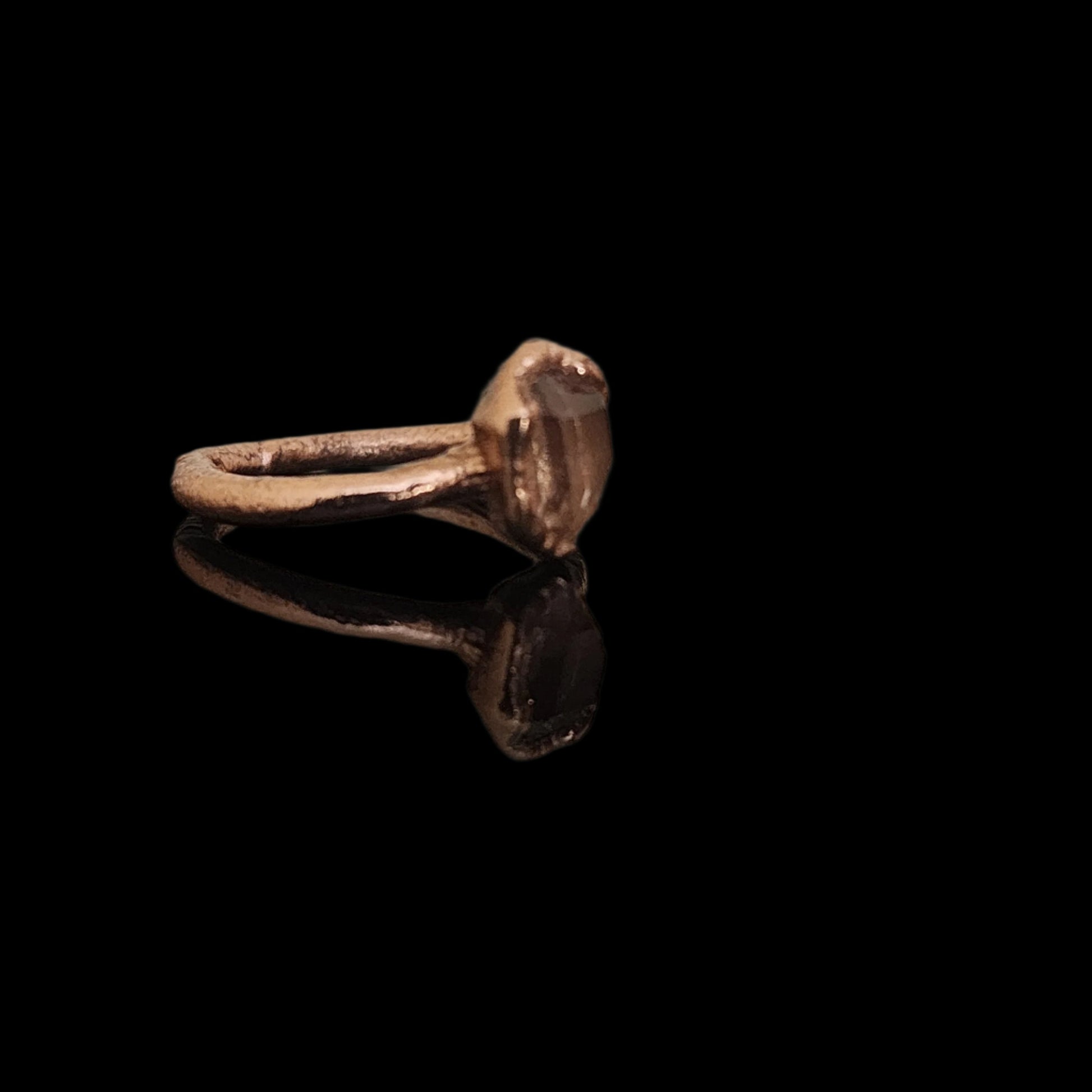 side view of a copper herkimer diamond ring