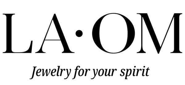 LA·OM jewelry brand logo with the text 'Jewelry for your spirit' on a plain white background.