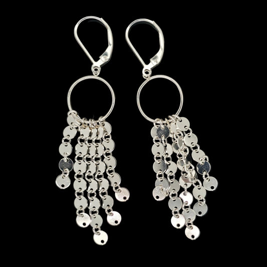 Silver Disco Drop Earrings