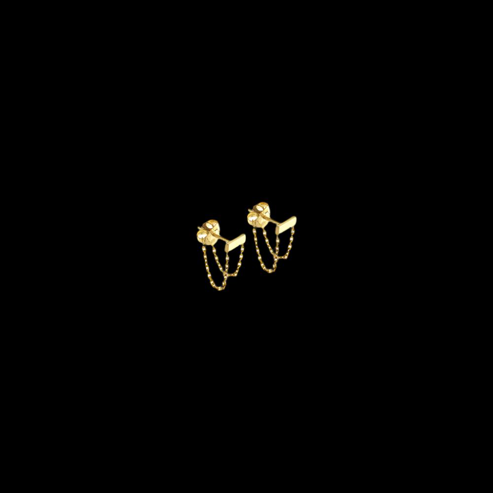 Bar Earrings, with thin chain attached to either end, and connected to the butterfly backs. Beautiful, Simple, 14kt gold