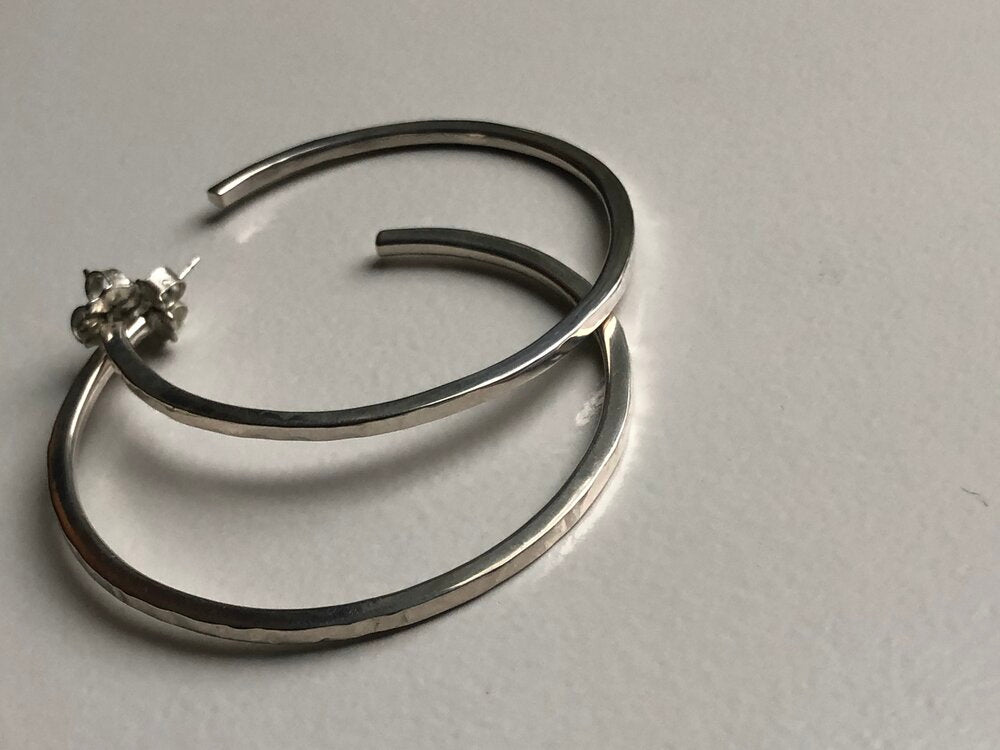 hand forged sterling silver hoop earrings