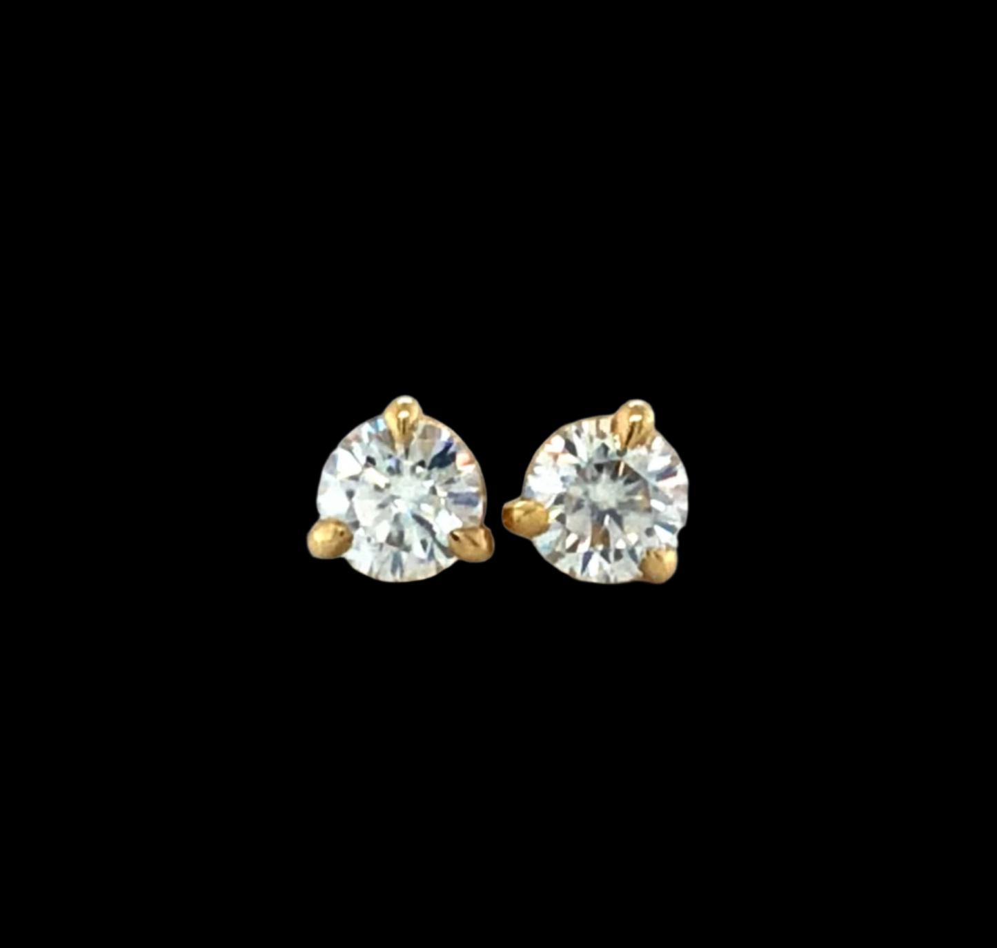 2 Moissanite Stud Earrings in beautiful 14kt gold three prong claw setting